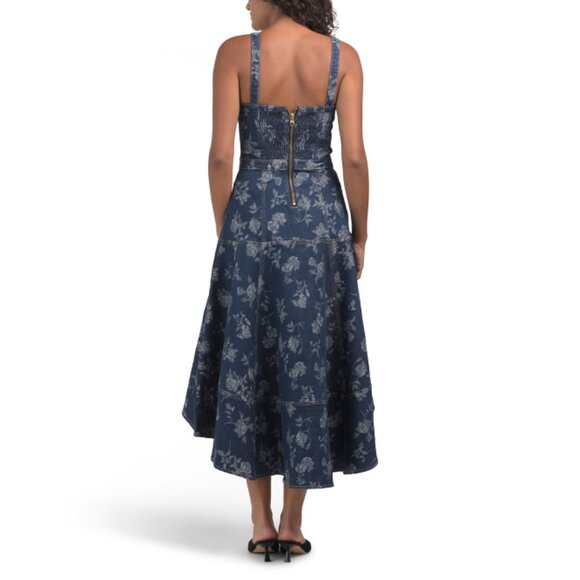 JEWEL BY BADGLEY MISCHKA Denim Blue Rose Embroidered Dress - Picture 2 of 2